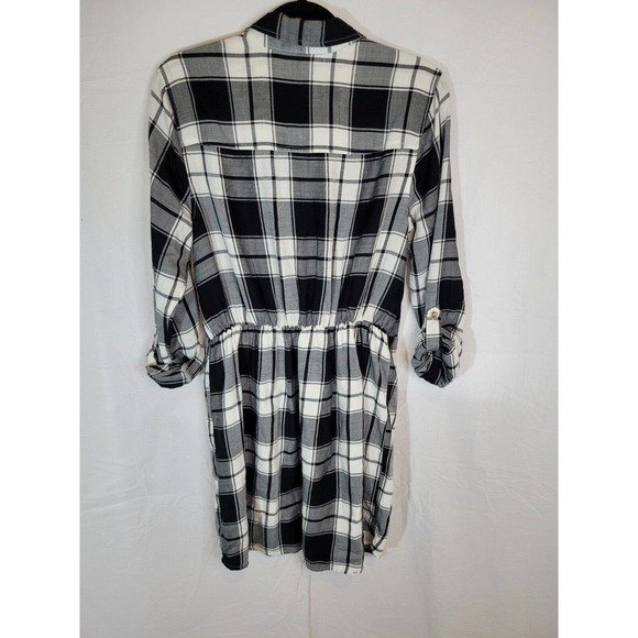 Abercrombie and Fitch Plaid Twist Front Button Down Dress Large Black and White - Picture 6 of 6